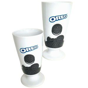 Lot (2) Oreo Cookie Ceramic Milkshake Cup Tall Sundae Dish Oreos Milk Shake Mug